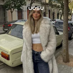 Luxury Fashion Brand Long Faux Fur Coat Women Winter Season Cozy Warm Outfits Fuzzy Iconic Vibe Parka Outwear vintage Jackets