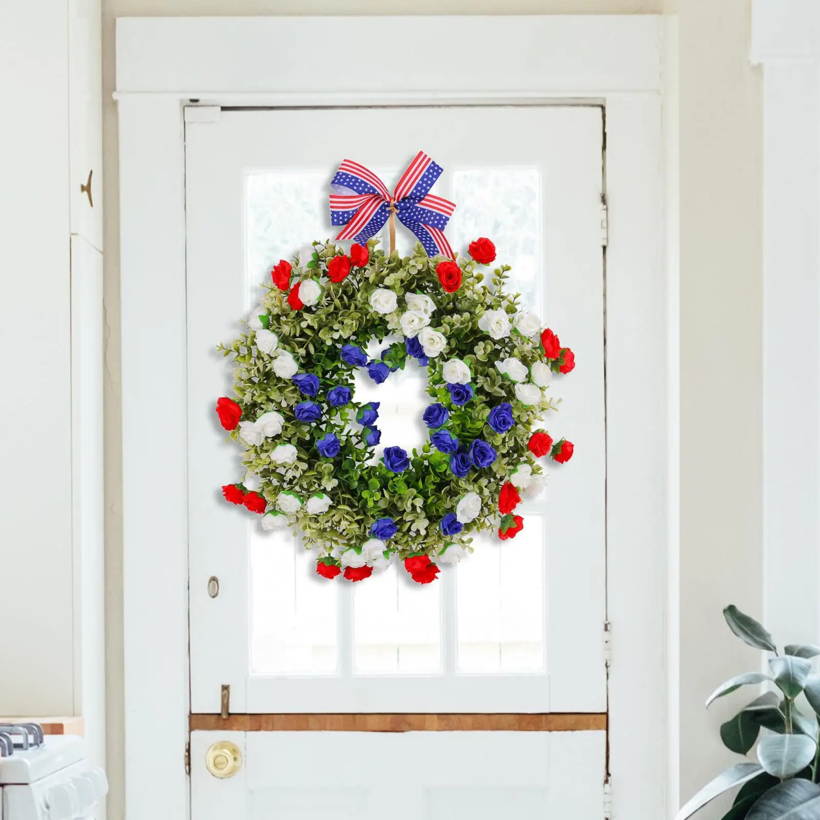 Patriotic Wreath Fourth of July Front Door Wreath Realistic Looking Handmade Diameter 17.7inch for Party Supplies Lightweight