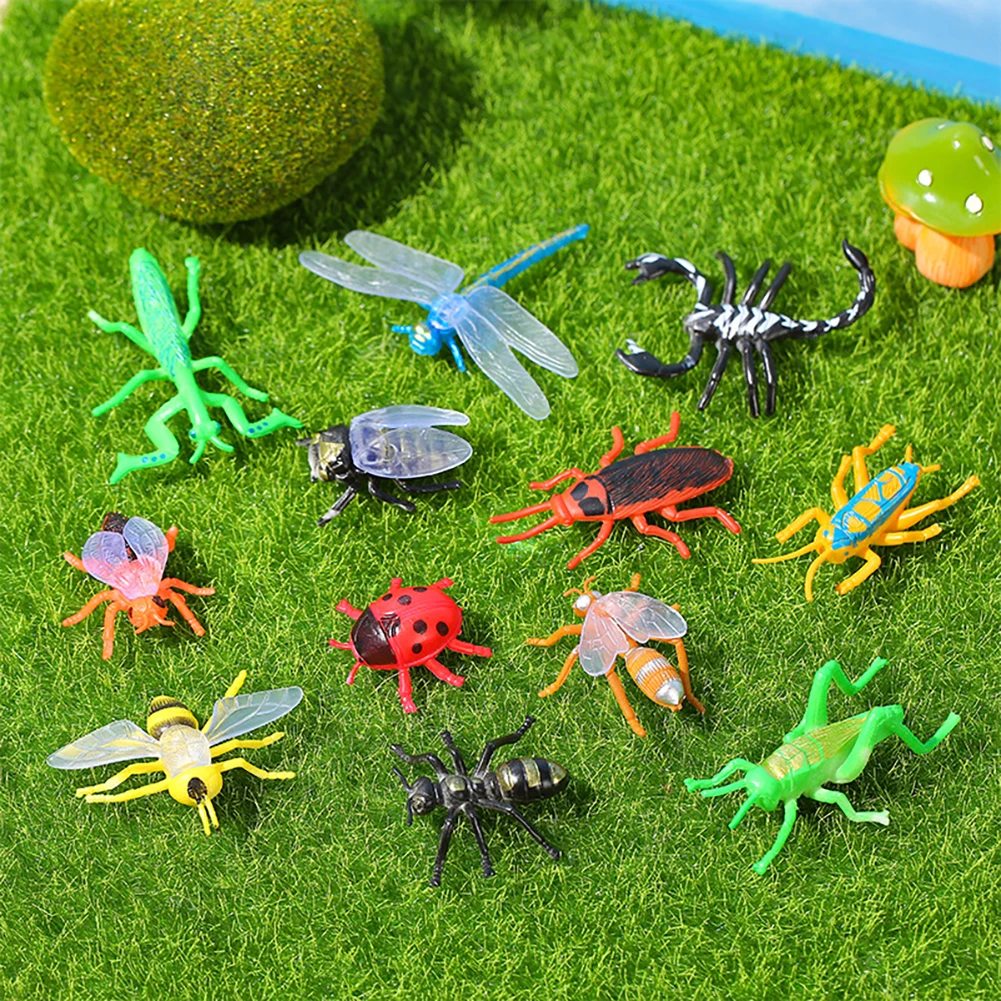 12pcs Insects Bugs Toys Figurines Mini Bugs Figures For Kids Toddlers Child Faux Bugs Simulation Bee Dragonfly Resin Insect