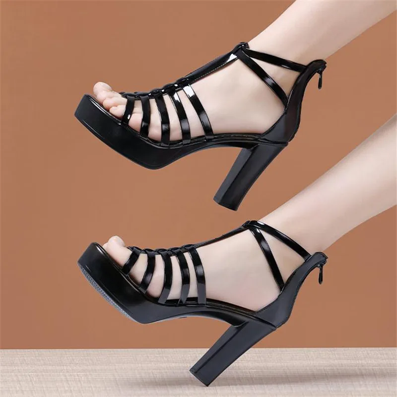 10cm Sexy styl rzymski sandały na platformie kobiety Party buty letnie buty na cienkich wysokich obcasach Gladiator Peep Toe sandały rozmiar 32 43