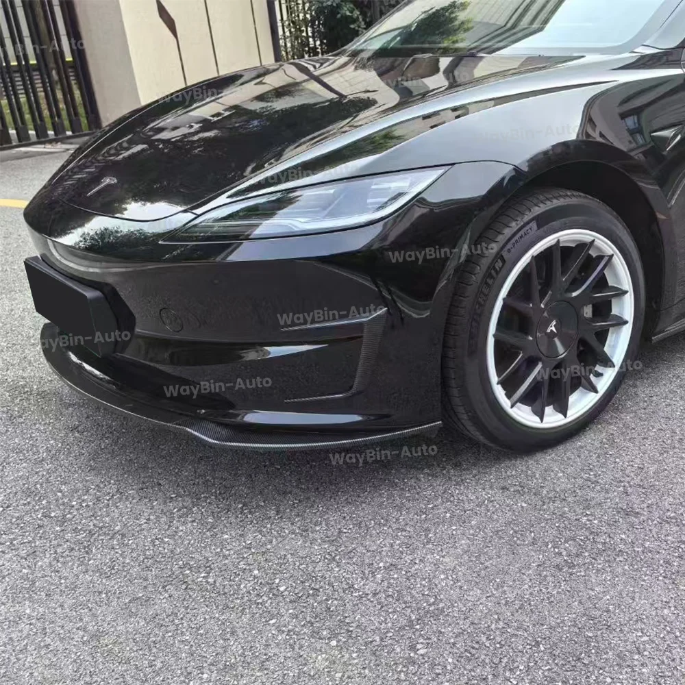 Dla 2017-2025 Tesla Model 3 Highland Zderzak przedni Spoiler ABS Czarny karbonowy zestaw karoserii Przednia warga Auto Accessorie — zdjęcie 4
