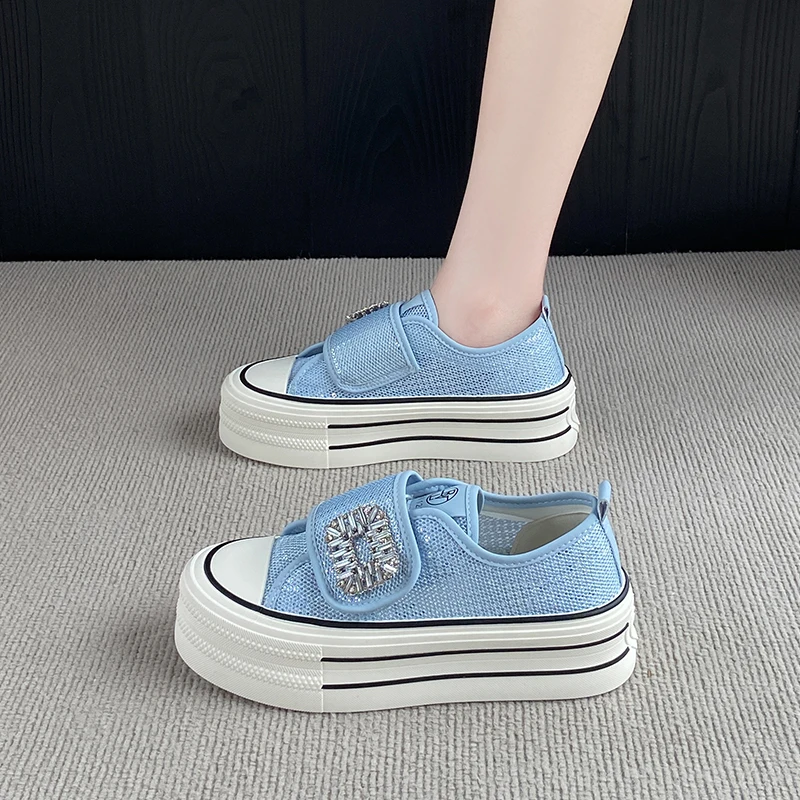 

CRLAYDK Classic Platform Mesh Shoes for Women Low Top Casual Sneakers Ladies Hook&Loop Fashion Walking Skateboard Tennis