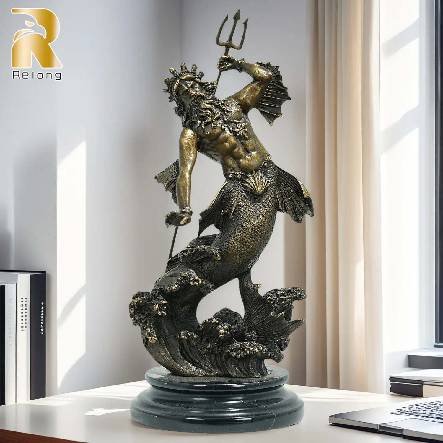 33cm Bronze Poseidon Statues Bronze Figure Poseidon God of The Sea Mythology Sculpture Greek Statues For Home Decor Ornament