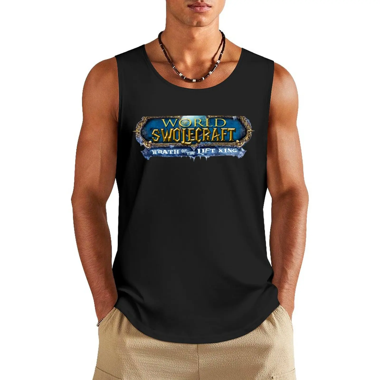 World of Swolecraft: Wrath of the Lift King Logo Tank Top Men's clothes Men gym sportswear summer clothes sleeveless shirt man