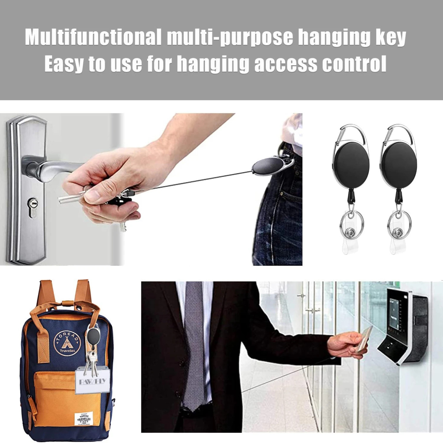 30Pcs ractable Keychain Heavy Duty Carabiner Badge Holder Carabiner ID Badge Clip Reel Retractable Cord Bag Key Ring Car Pendant