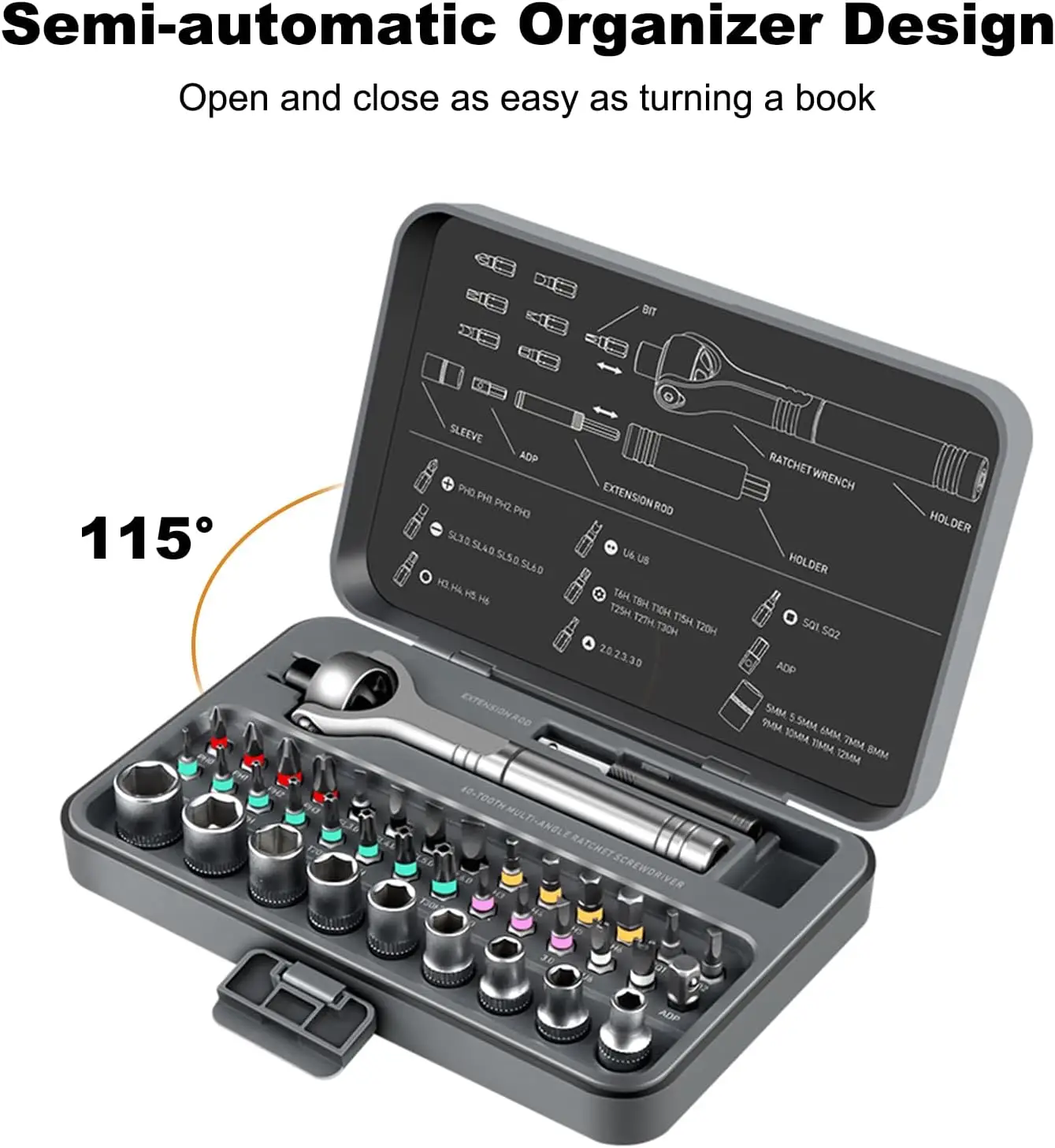 

40 in 1 magnetic ratchet screwdriver set with Detachable Handle, 180° Ratchet Head, 45-Tooth Mechanism, Electronics Repair, DIY