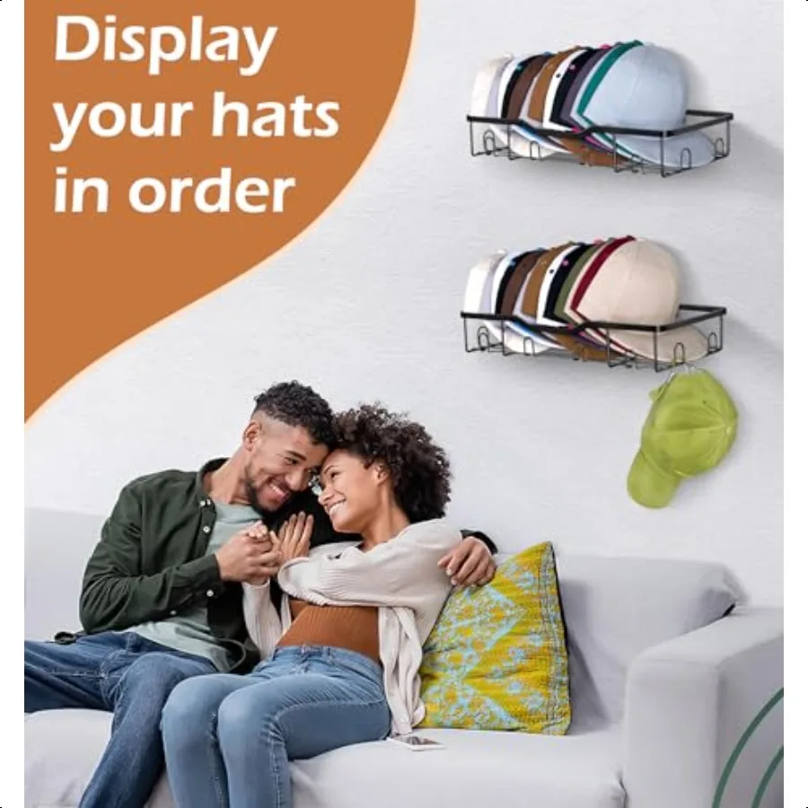 KEETDY رفوف القبعات المعدنية ل قبعات البيسبول جدار قبعة المنظم صالح 20 قبعات حامل 2 حزم قوي الحائط قبعة التخزين تنظيم #5