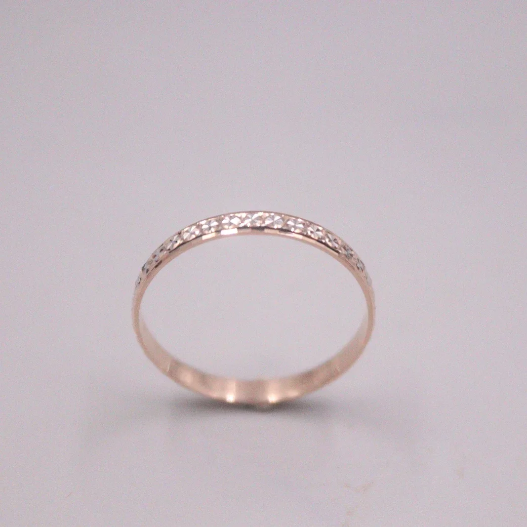 Pure 18K Rose Gold Ring For Women 2.5mm Solid Carved Full Star Band Ring US Size 8.5/1.3g