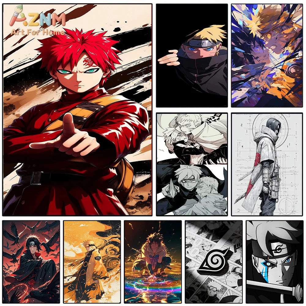 Pintura en lienzo de Naruto, arte de pared de Gaara Naruto vs Sasuke Itachi Boruto, decoración del hogar sin marco, AZNM