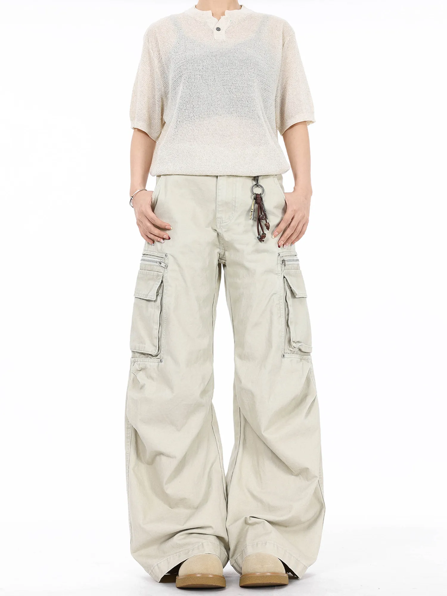 

American High Street Retro Pocketed Pleated Knife Work Trousers Men's Women's Versatile Casual Flared Silhouette Jeans