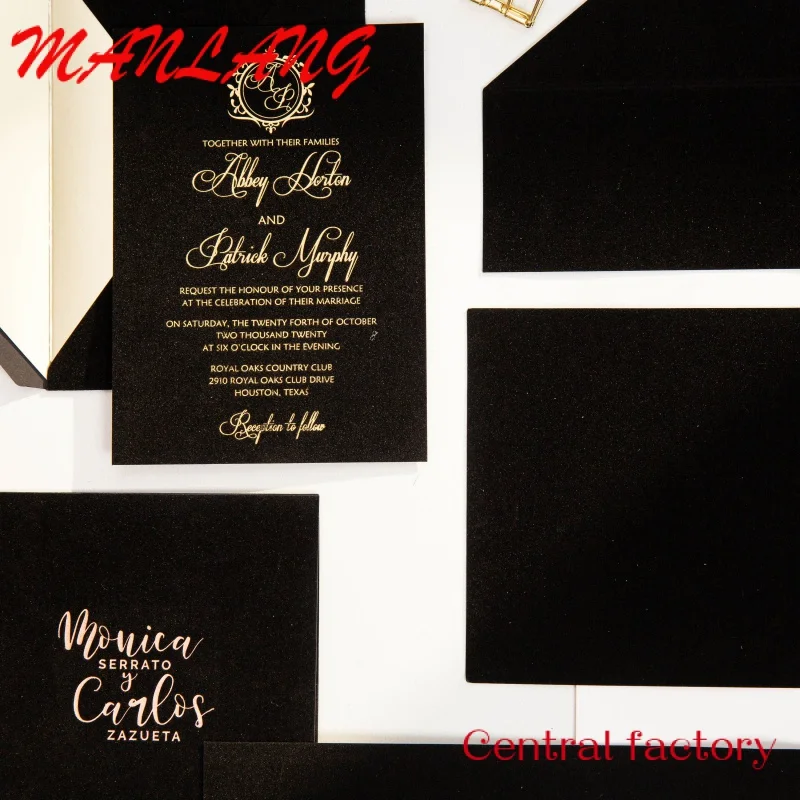 

Custom China custom luxury wedding velvet envelop invitation greeting cards for rustic weddings