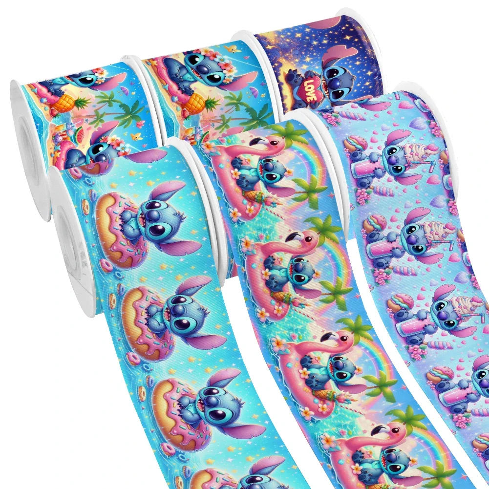 50 Yards Disney Cartoon Stitch & Lilo Pattern Design Printed Grosgrain Satin Ribbon for Gift Wrapping Hair Bow