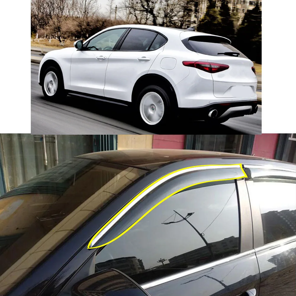 

Car Body Styling Sticker Plastic Window Glass Wind Visor Rain/Sun Guard Vent For Alfa Romeo Stelvio 2017 2018 2019 2020 2021