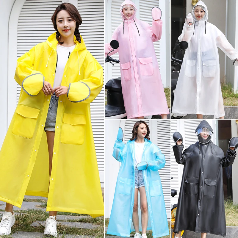 

Adults Motorcycle Bicycle Bike Raincoat For Men Women EVA Poncho Rain Coat With Hat Ladies Waterproof Long Translucent Raincoat