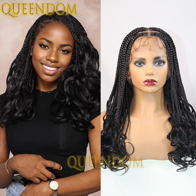 

Synthetic 18 Inch French Curl Braid Wig Heat Resistant Cornrow Crochet Braided Wig Knotless Box Braids Wig with Wave Curly Ends