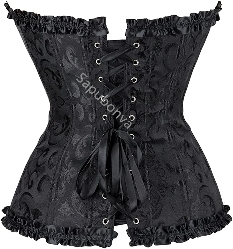 Sapubonva corset tops ajustados para mujeres de talla más grande sexy blanco - Negro - verde retro lencería floral corselet encaje korset negro