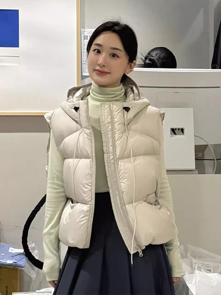 

Puffy down Cotton Vest Women ort Sle Autumn Winter New Thiened Hooded Small Size Puff Ba Vest Waistcoat