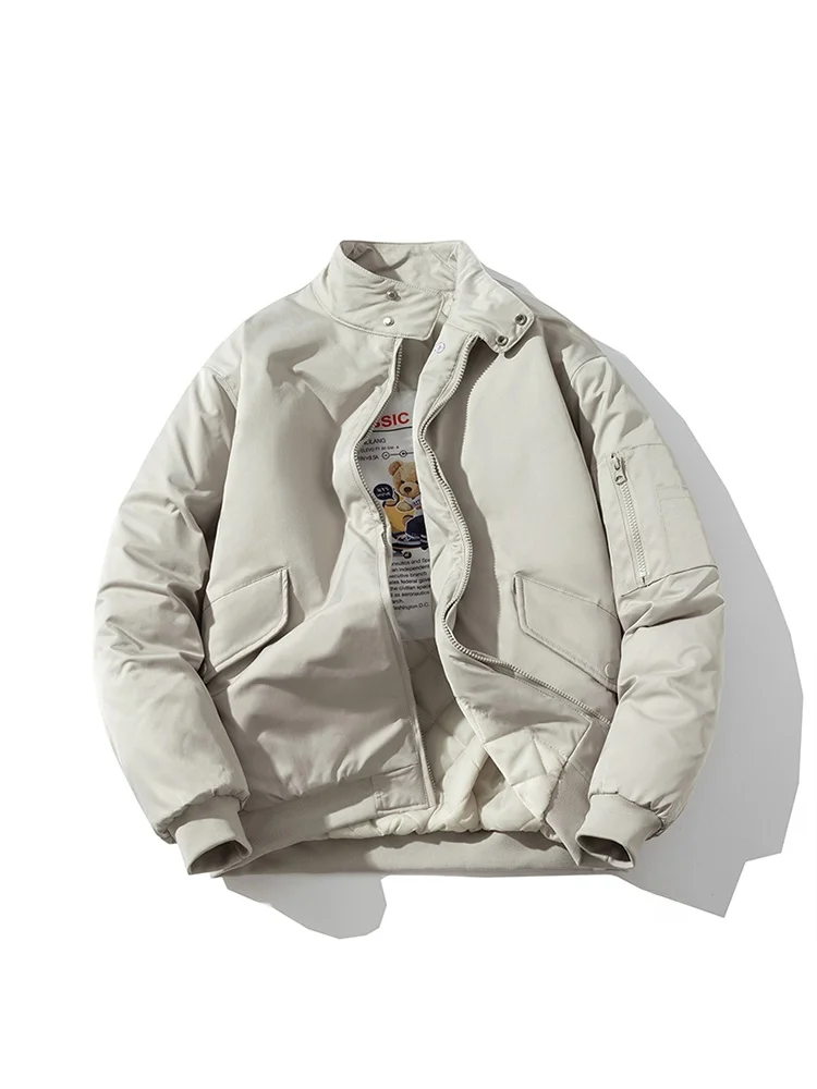 

Casual Thiened Baseball Cotton Jaet for Men And Women Spring Autumn Winter Stand Collar Pilot Coat Trendy Loose Fit Polye...