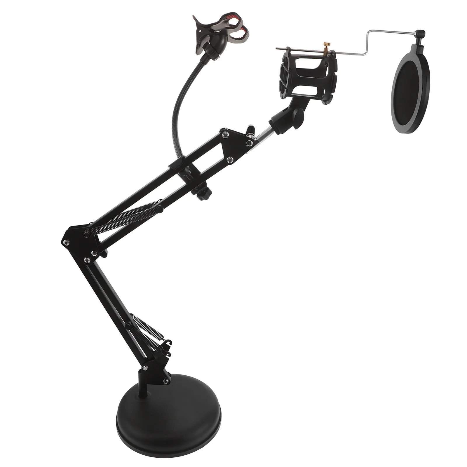 Microphone Arm Stand Adjustable Desktop Bracket Phone Holder Clip Pop Filter Dual Arm Suspension Boom for Live Studio Broadcast