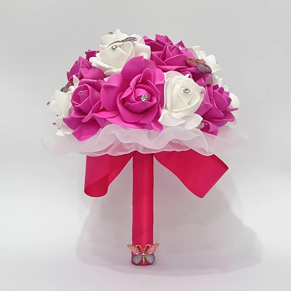باقة ورد صناعية أنيقة، مناسبة للعرائس ووصيفات العروس - مثالية لزينة الزفاف