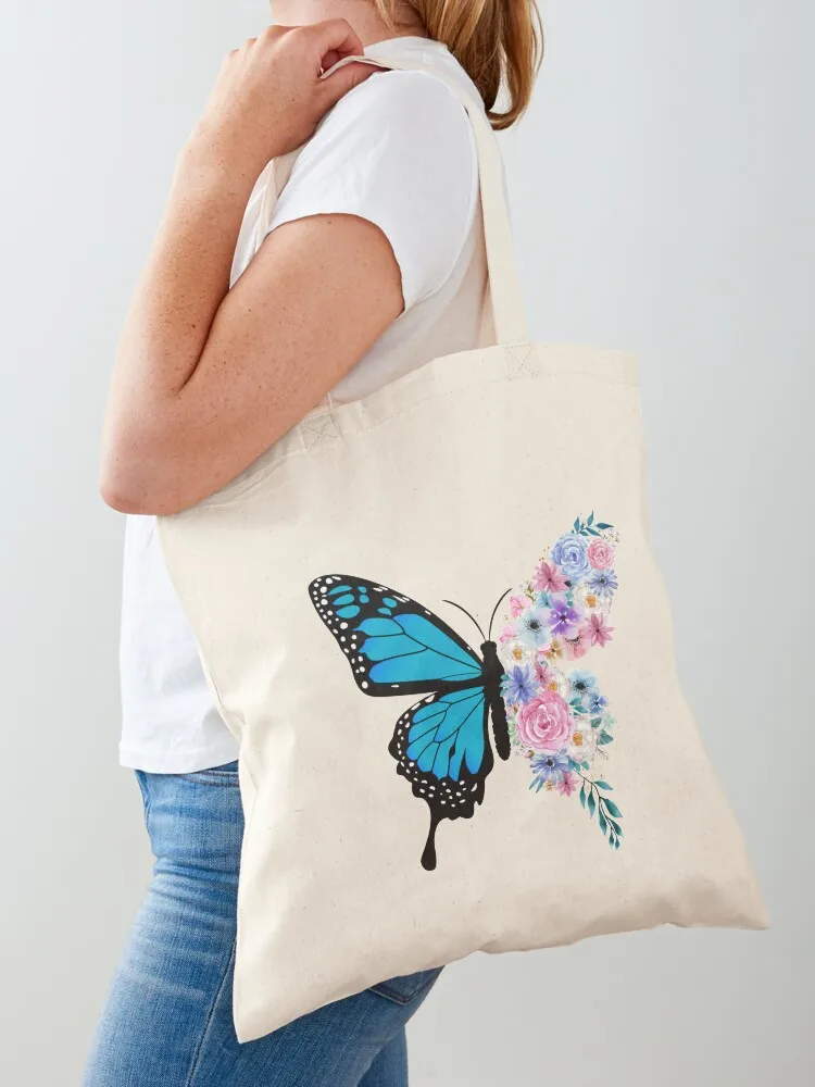

Blue Floral Butterfly Tote Bag Gift bag shopper bags for women tote bag screen sacs de shopping