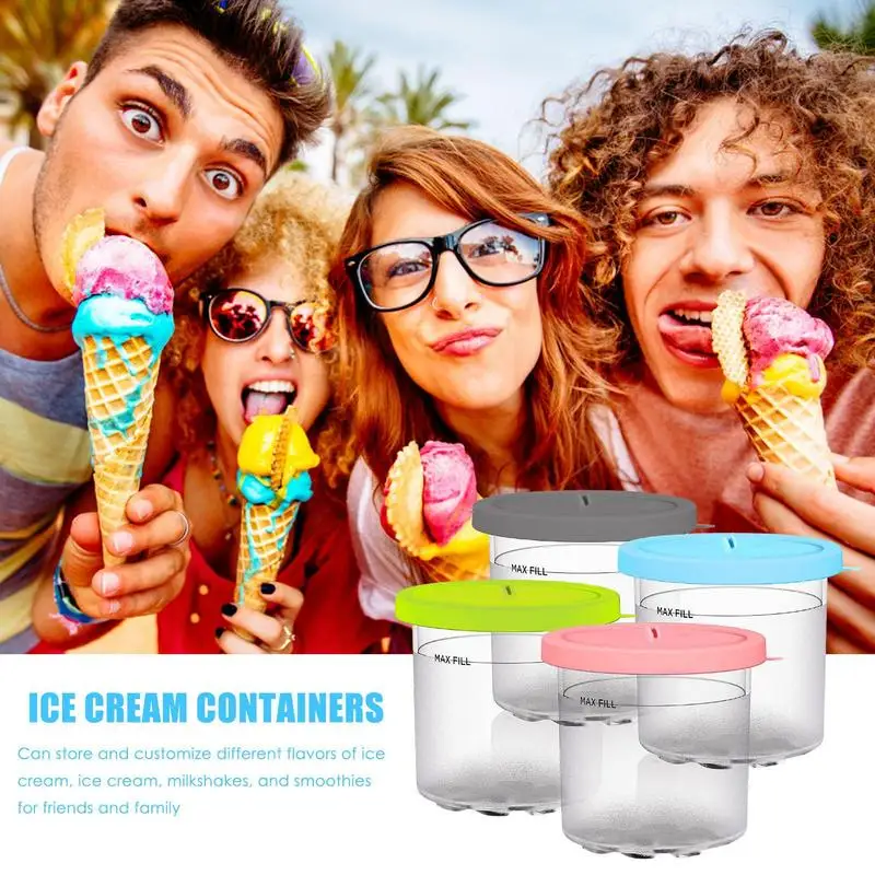 4PCS Ice Cream Pints For Pints Leak-proof Frozen Dessert Gelato Sorbet Homemade Ice Cream Storage Cups Reusable Ice Cream Bowls