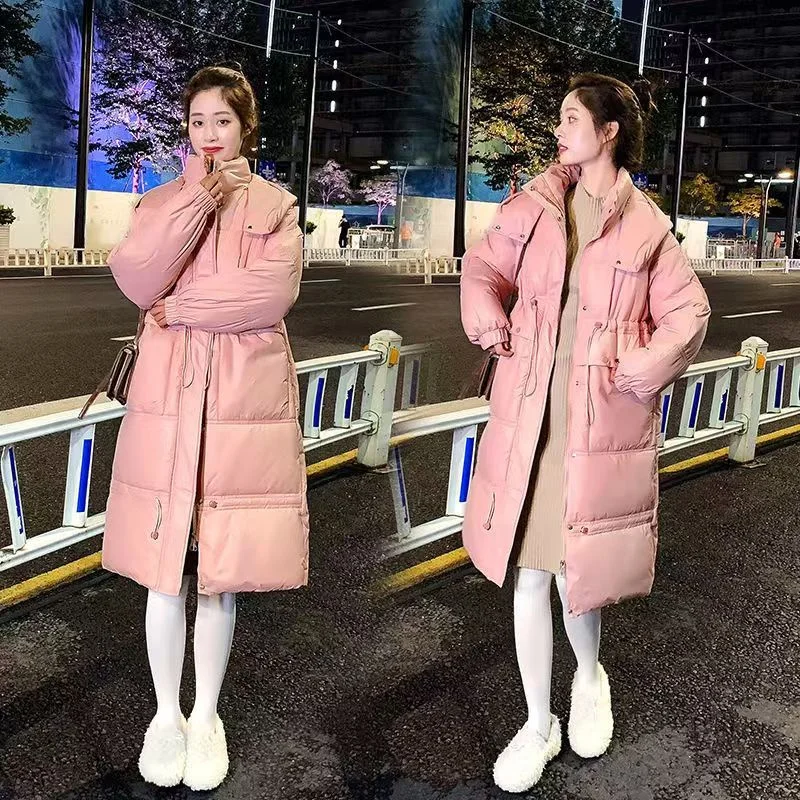 Down Girls Long Section Cotton-padded Jacket 2024 Autumn Winter New Sydney Hooded Sweet Thickened Joker Explosions High-end Coat