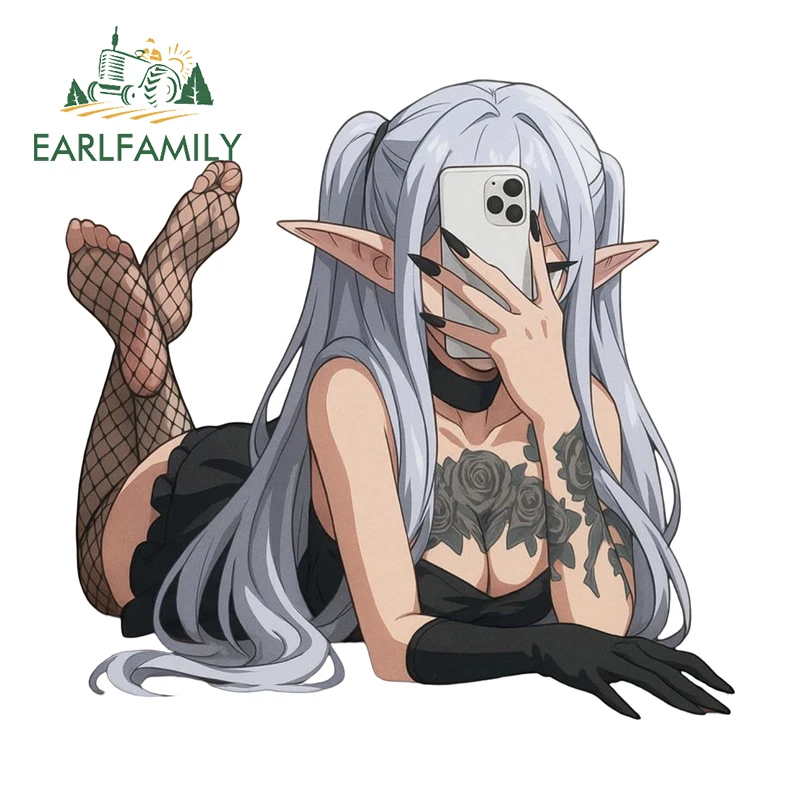 

Наклейки EARLFAMILY Frieren с готическим дизайном в стиле тату, красивые аниме-девушки, граффити-дизайн, водонепроницаемые наклейки для украшения крышки топливного бака, DIY