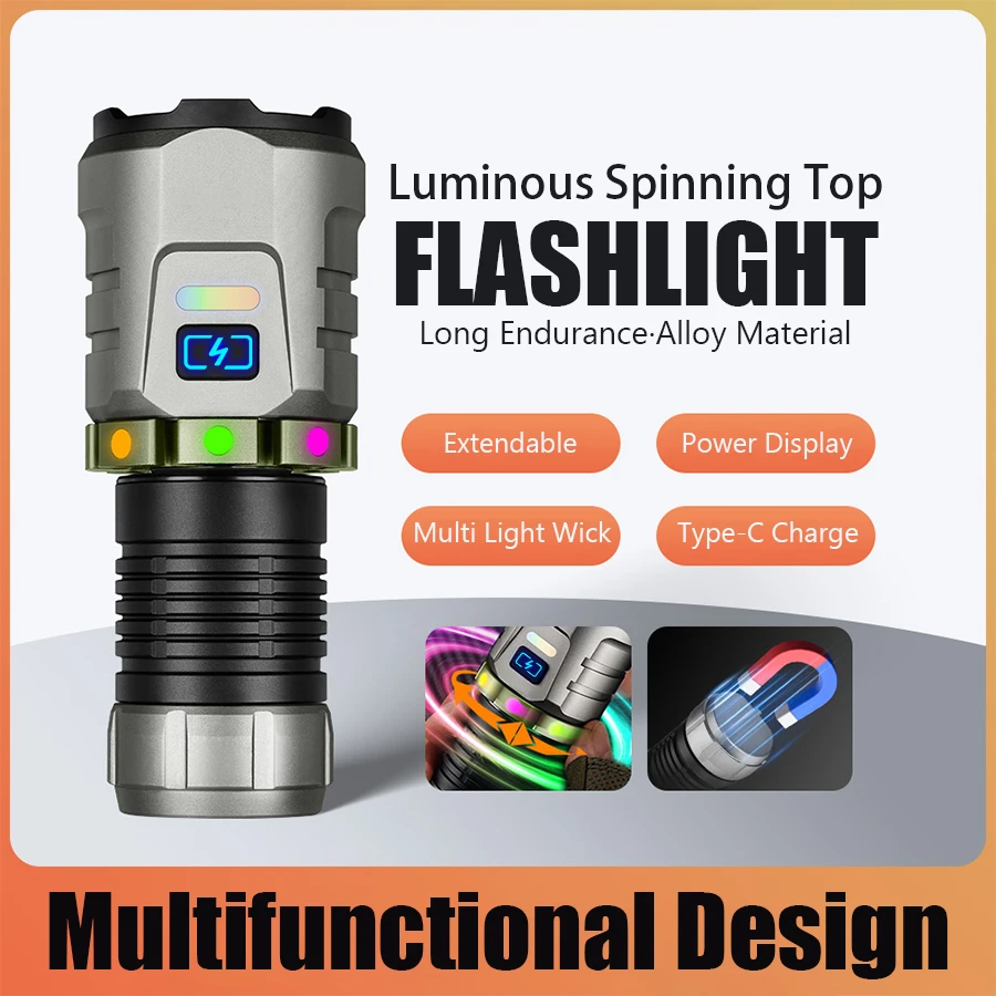 

Super Bright 8 White/Red LED Flashlight with Magnet Gyroscope Rotation Design EDC Torch Light for Outdoor Camping Emergency