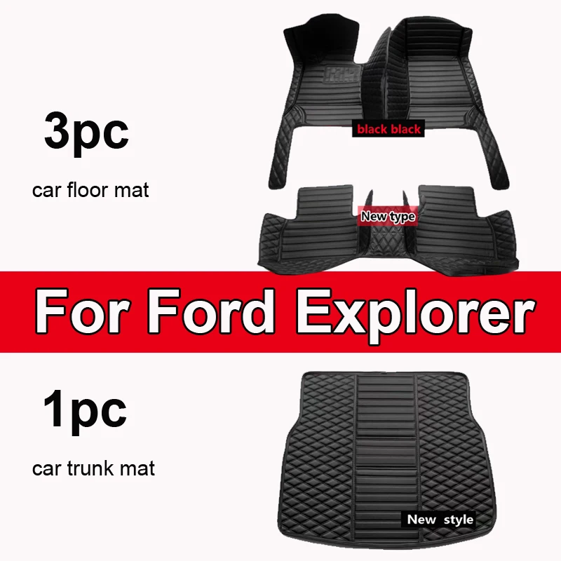 Car Floor Mat For Ford Explorer Classic U502 7seat 2016~2019 Non-slip Pad Waterproof Pads Rugs Leather Floor Mat Car Accessories