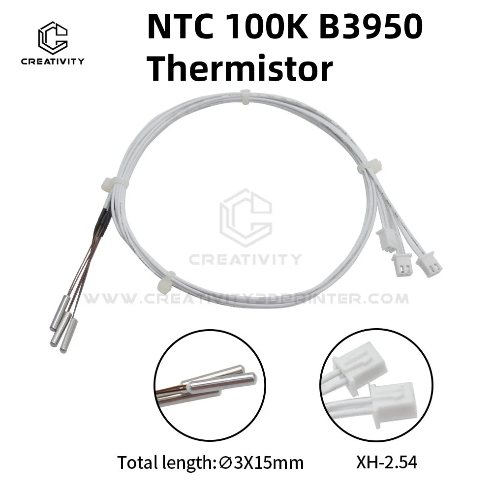 

NTC 100K B3950 Thermistor 3x15mm Cartridge Sensor High Temperature for Red lizard Serise/CR10 V3/VO-RON Upgraded Heater