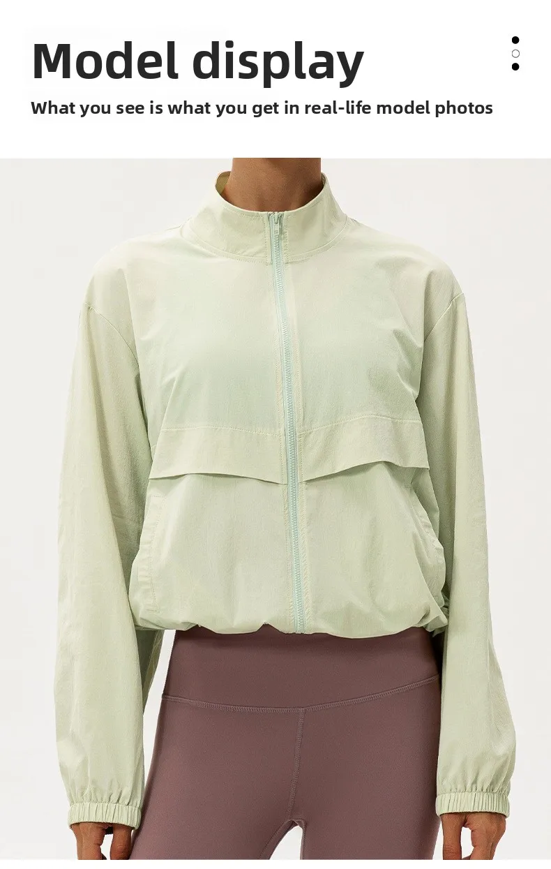 Outdoor-Sport-Windjacke für Damen, locker geschnittener, lässiger Yoga-Anzug mit Reißverschluss, Stehkragen, Laufjacke, Fitness-Windjacke, winddicht – Detail 14