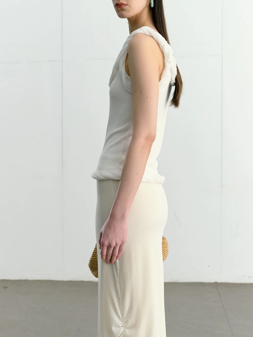 

3D Woven Twist Rope Design Knitted Vest Long Sve Color Women's Faion Summer Casual Comfortable Blend Fabric Vest