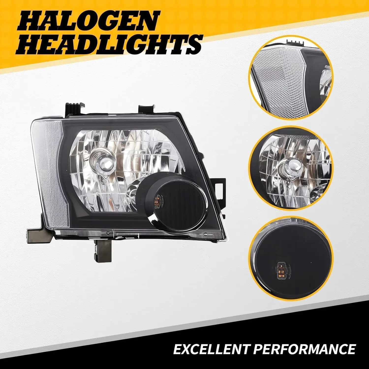 H4 Halogen Headlamp Assembly Compatible with Nissan Xterra 2005-2015 (2006 2007 2008 2009 2010 2011 2012 2013 2014) Black Housin