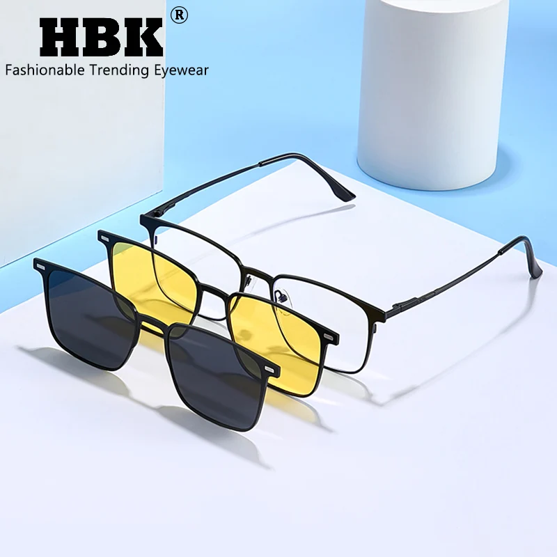 

HBK New Polarized Sunglasses Men's Metal Frame Women Sun Glasses Set Multi Lens Magnetic Suction 3-In-1 Eyewear UV400