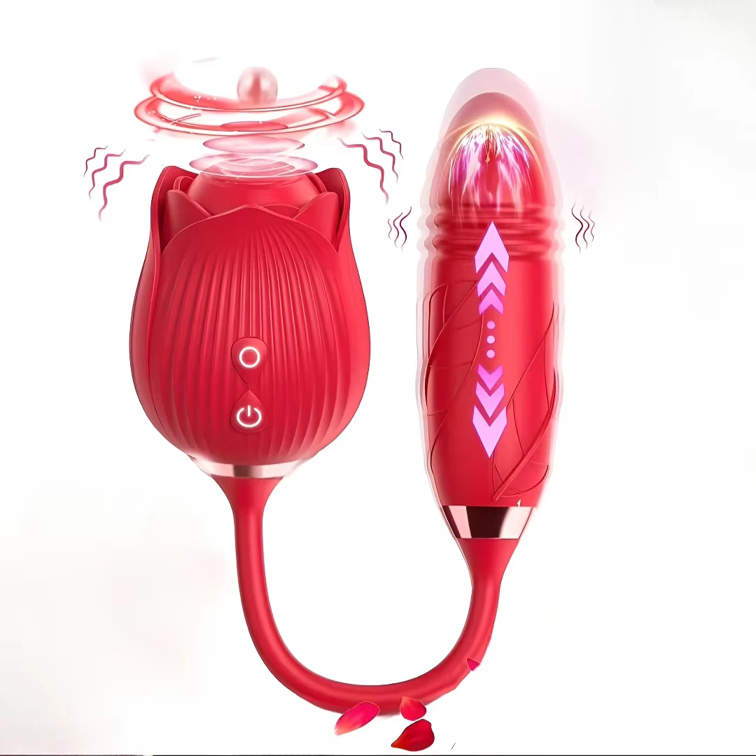 Rose-Sucking Thrusting Dildo Vibrator for Women with Nipple and Clit Stimulator Vibrating Egg Tongue Licking Clitoris Sucker Sex