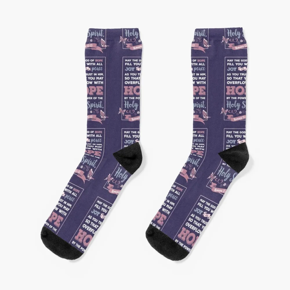 

Bible verse Romans 15 13, happiness positivity, Hope by the power of the Holy Spirit, scripture, Christian gift Socks