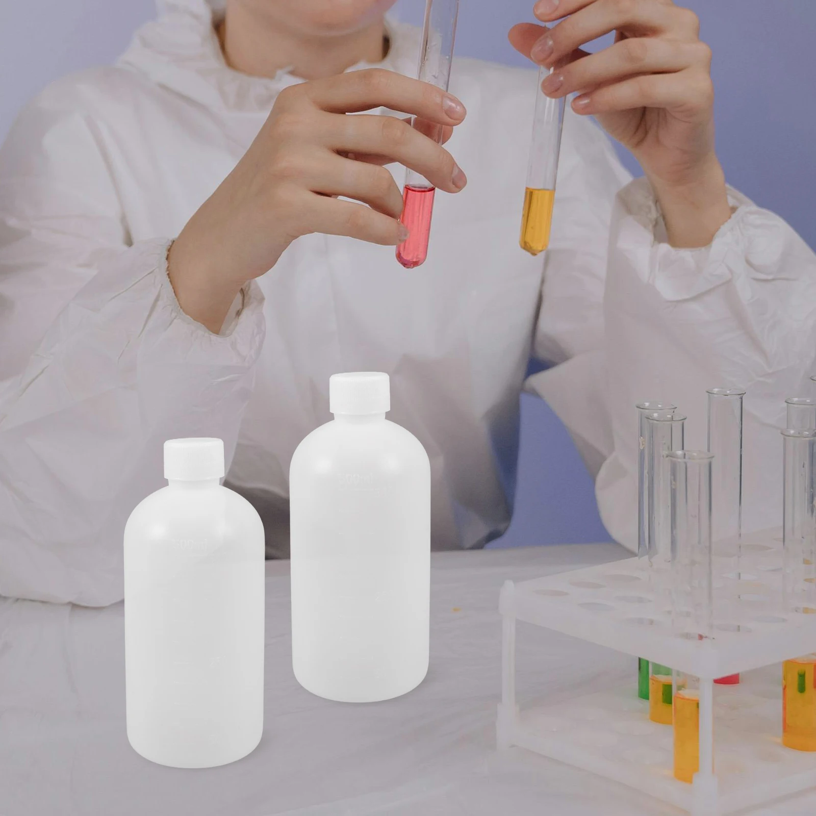 

2pcs Reagent Bottles Small Mouth Plastic Lab Chemical Container Graduated Leak Proof PE Thickened School Hospital Use