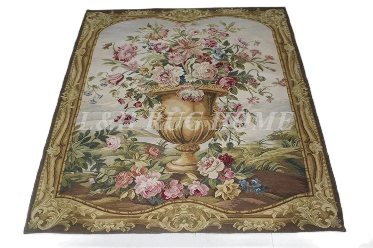 

Free Shipping 3.85'x4.4' Handmade wool aubusson tapestry gobelin carpet, wall hanging tapestry wool tapestry paintings