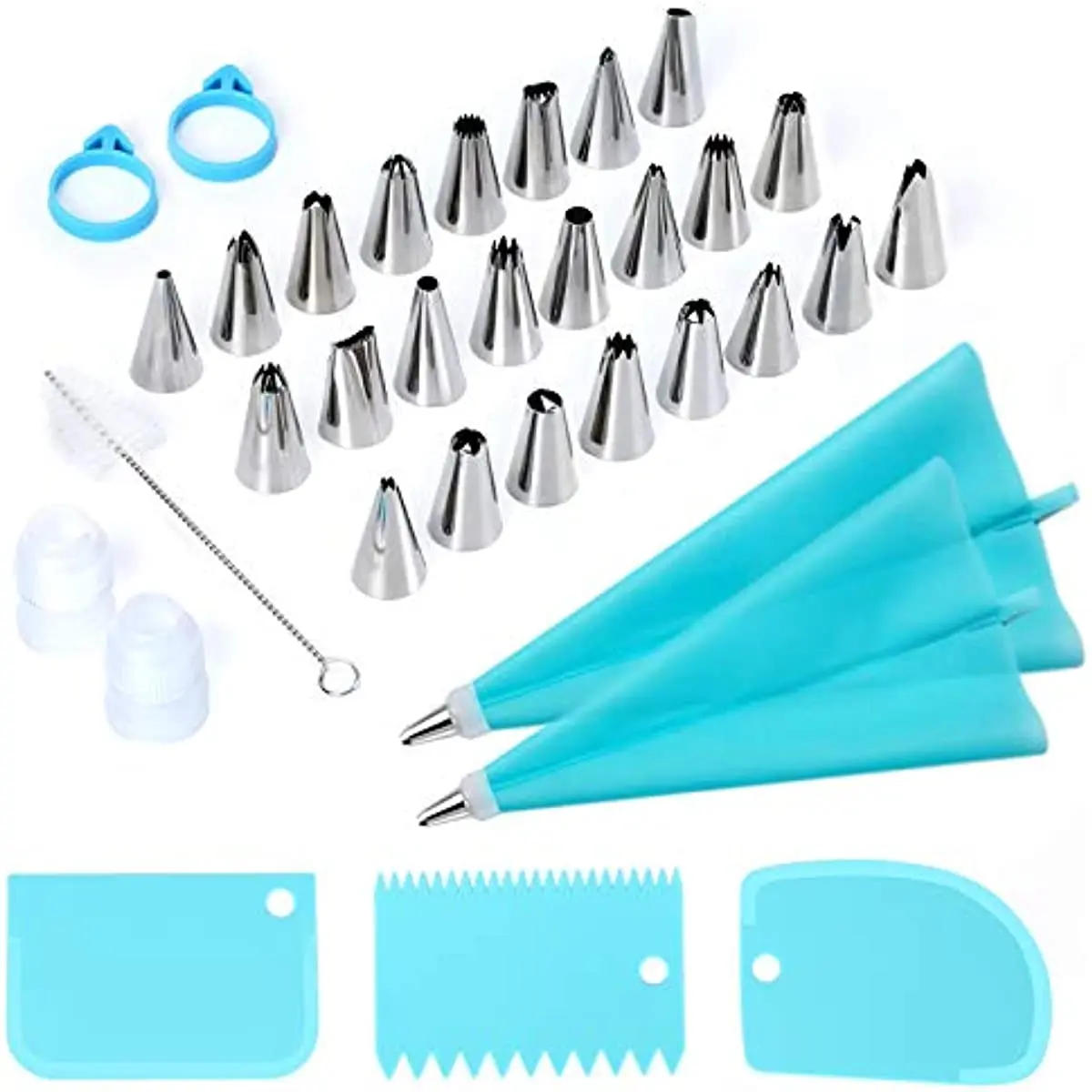 

34PCS Piping Bags and Tips Set, Bake Cake Decorating Kit with Stainless Steel Tips, Reusable Silicone Pastry Bags, Couplers