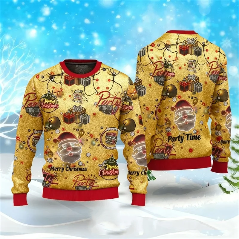 موضة ضوء النيون الرسم القبيح عيد الميلاد سترة للرجال العصرية الشارع الشهير ثلاثية الأبعاد مطبوعة بلوزات عادية المتضخم البلوفرات #4