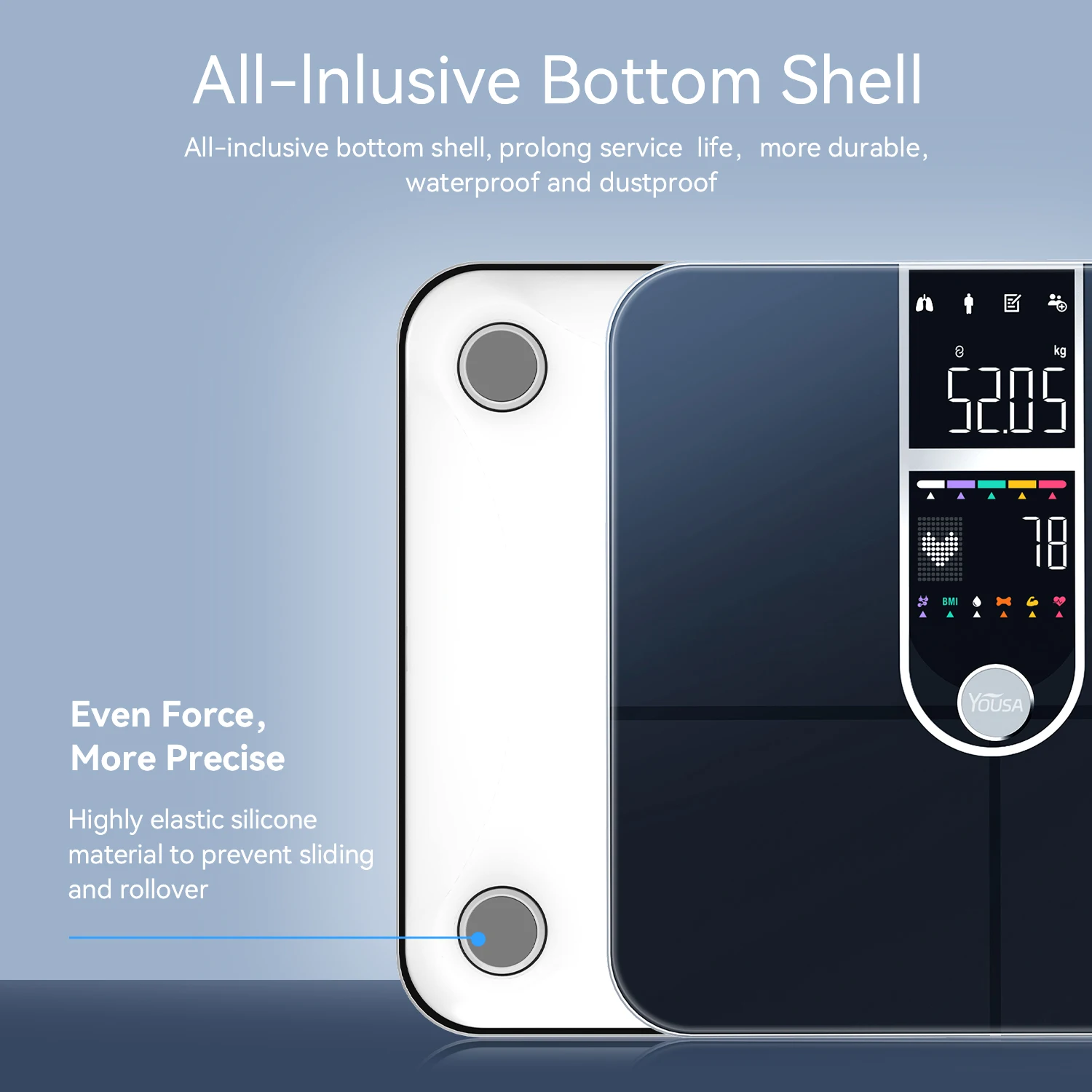 مقياس لوزن الجسم، مقياس ذكي مع شاشة 8 في 1 VA، مقياس رقمي للحمام عالي الدقة لوزن الجسم ومعدل ضربات القلب BMI