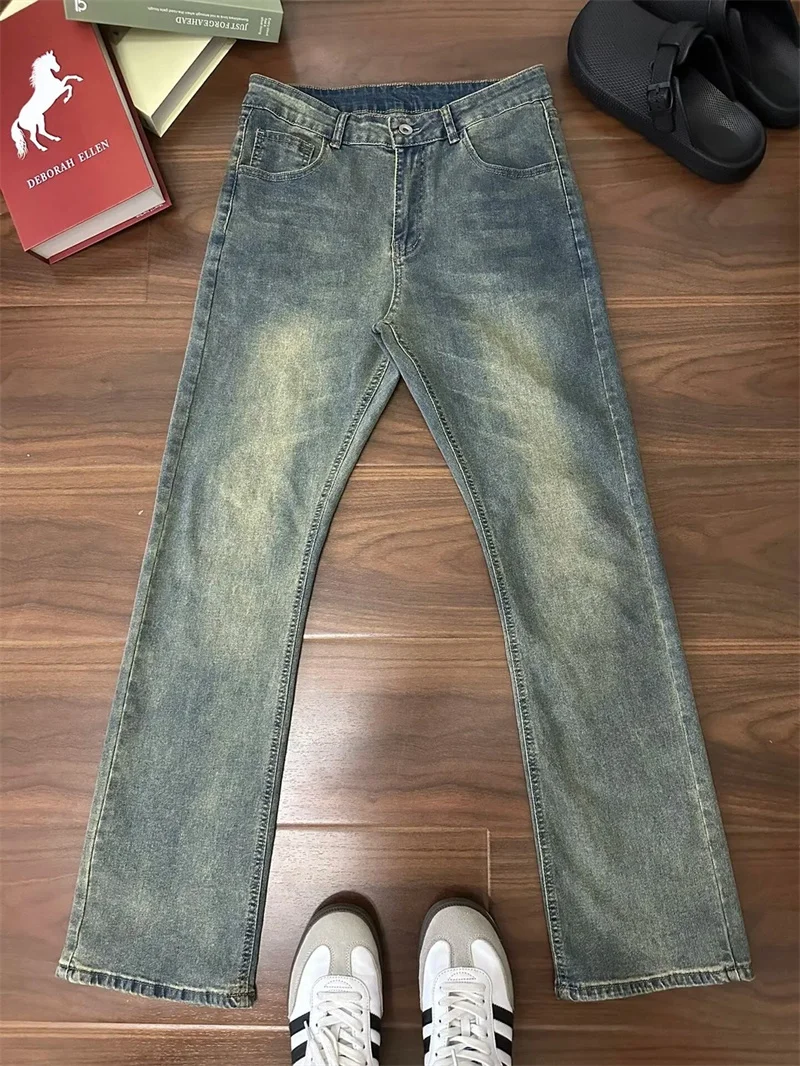 

Мужские зимние джинсы Bell Bot в американском стиле ретро, универсальные потертые узкие прямые модные брюки High Sensation