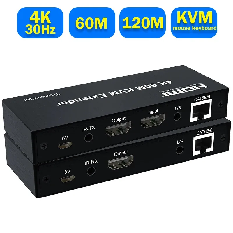 

4K 120M HDMI KVM Extender 60M over RJ45 Ethernet Cat6e/6 cable HDMI USB Extender Transmitter Receiver kit Support Mouse Keyboard