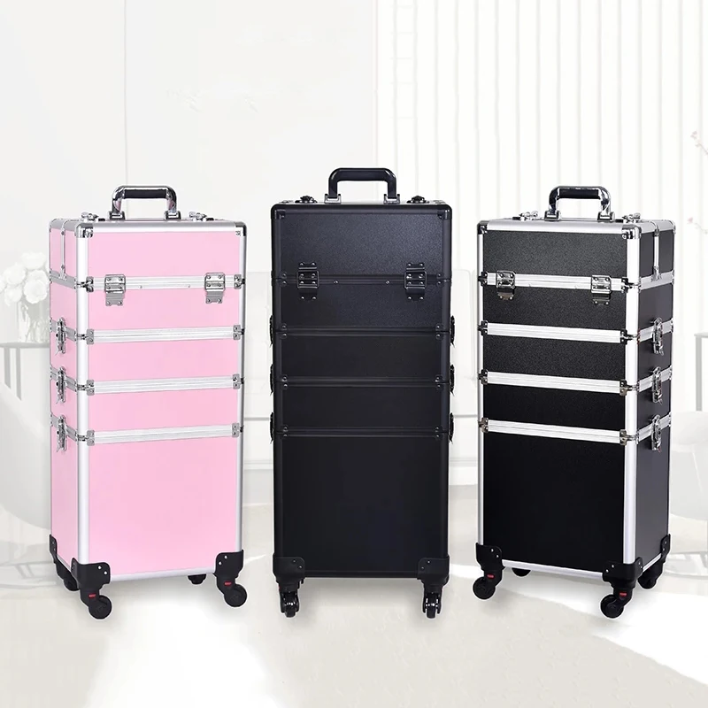 Trolley professionale multistrato liberamente combinato per il trucco, valigia cosmetica portatile, cassetta degli attrezzi da viaggio per bellezza,