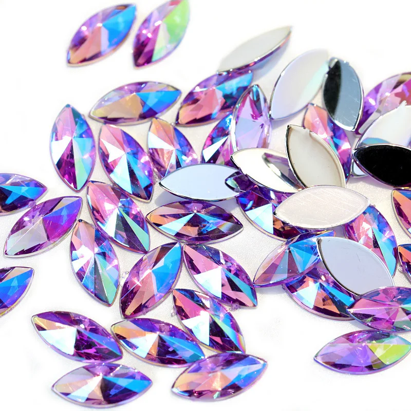 High Quality 5x10mm 7x15mm 100pcs Horse Eye Acrylic Pointed Flat Bottom Rhinestone Diy Clothing Wedding Accessories