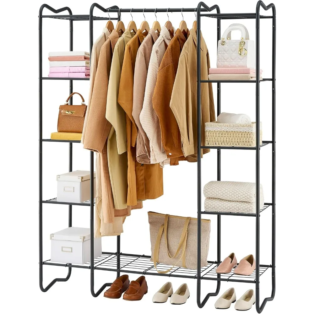 

Wardrobe Closet with 8 Metal Shelves, Freestanding Garment Rack, Heavy Duty Clothing Rack For Hanging Clothes