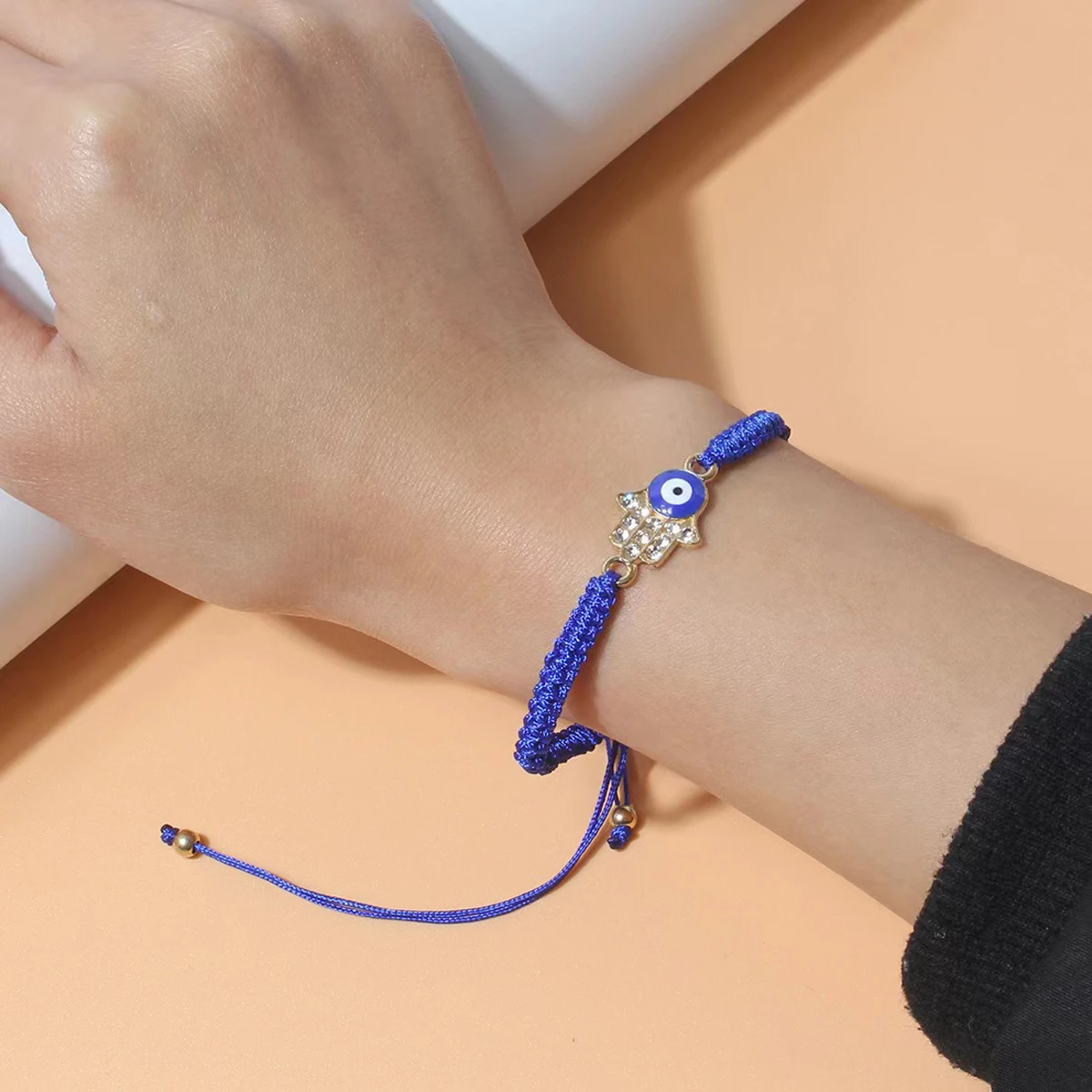 12 Pieces Alloy Palm Blue Devil\'s Eye Adjustable Bracelet Rhinestone for Men and Women Friendship Daily Wear Bracelet Set