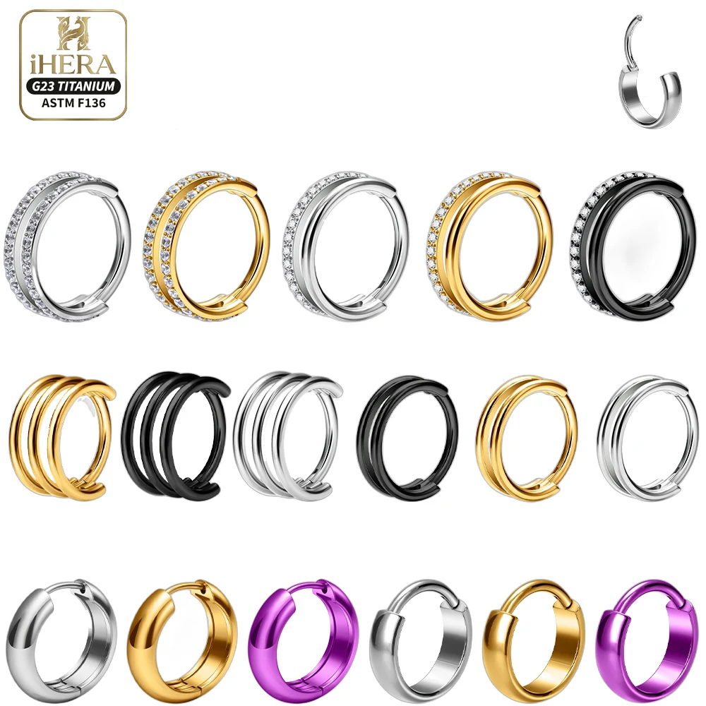 Pendientes de titanio ASTM F136 con brillo, aro redondo con bisagras para piercing de septum, venta al por mayor, anillo para nariz, tragus, cartílago, labret para labio