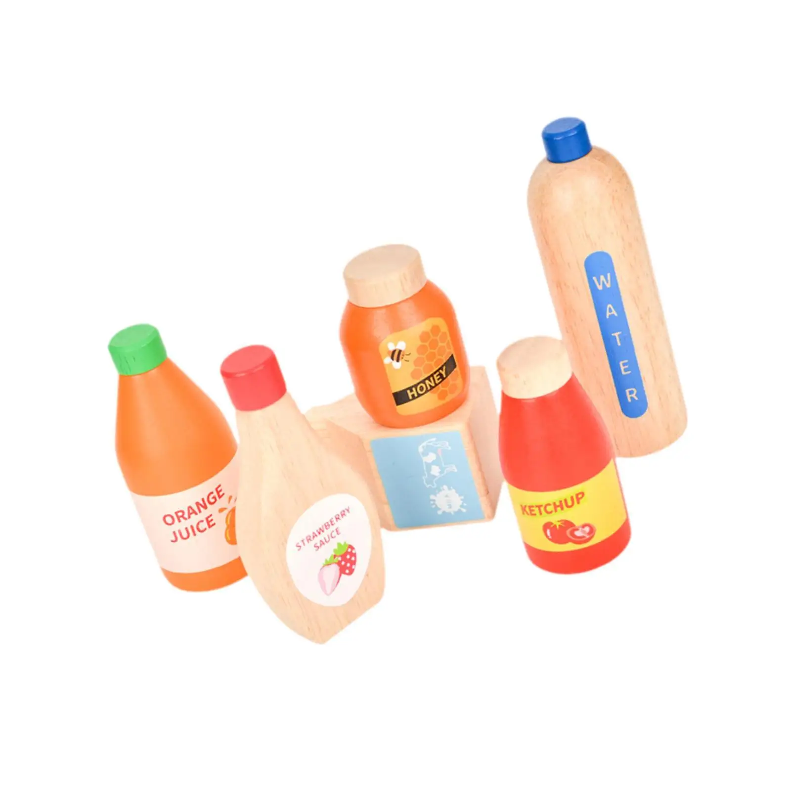 6x ชุดเครื่องดื่มไม้อาหารไม้เล่นอุปกรณ์ครัวกิจกรรมมอนเตสซอรี่